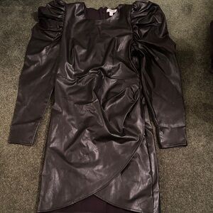 Express Faux Leather Puff-Sleeve Black Dress